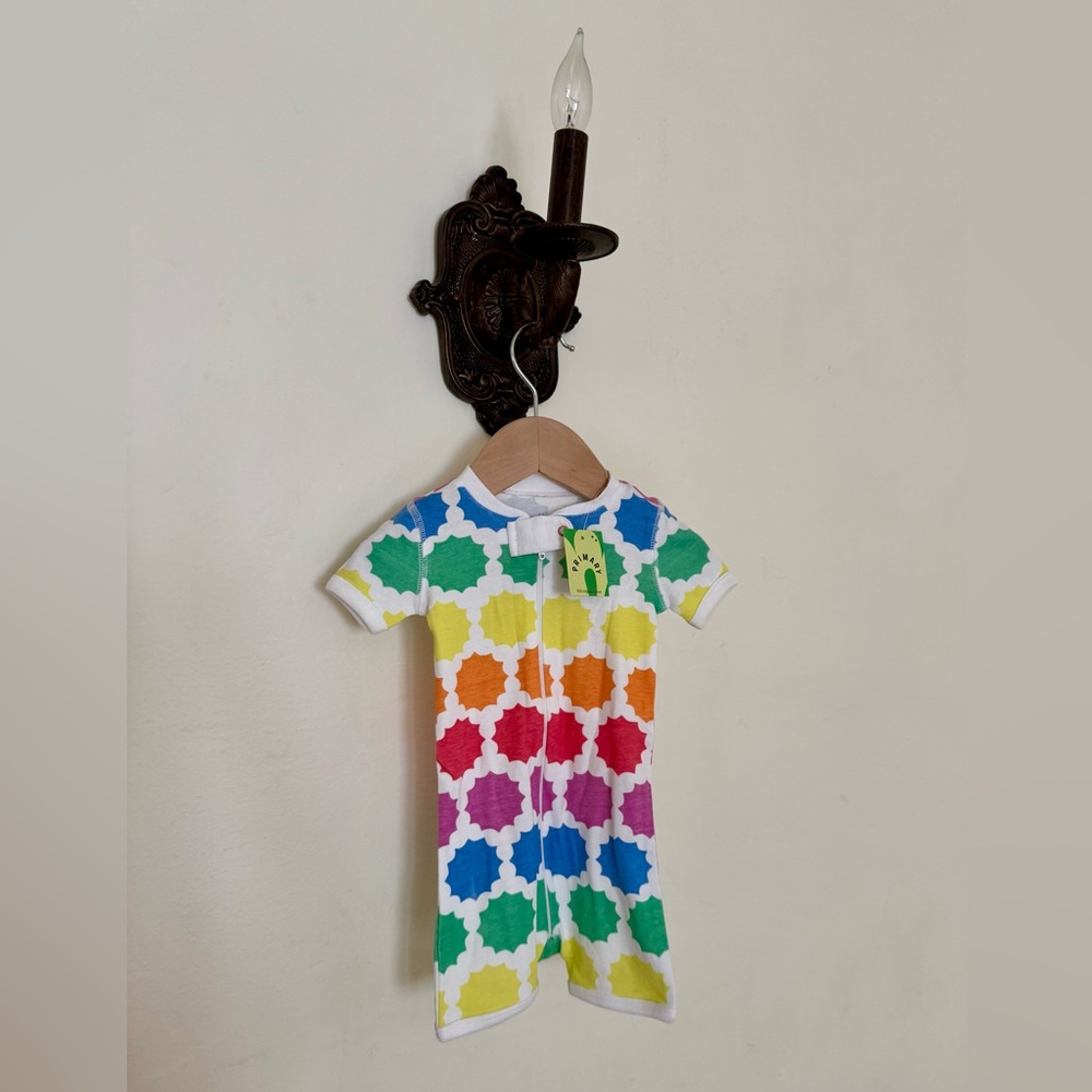 Primary Rainbow Sun Romper – Size 6–9M